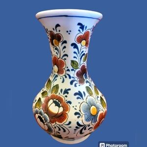 Vintage Floral Delft Bud Vase